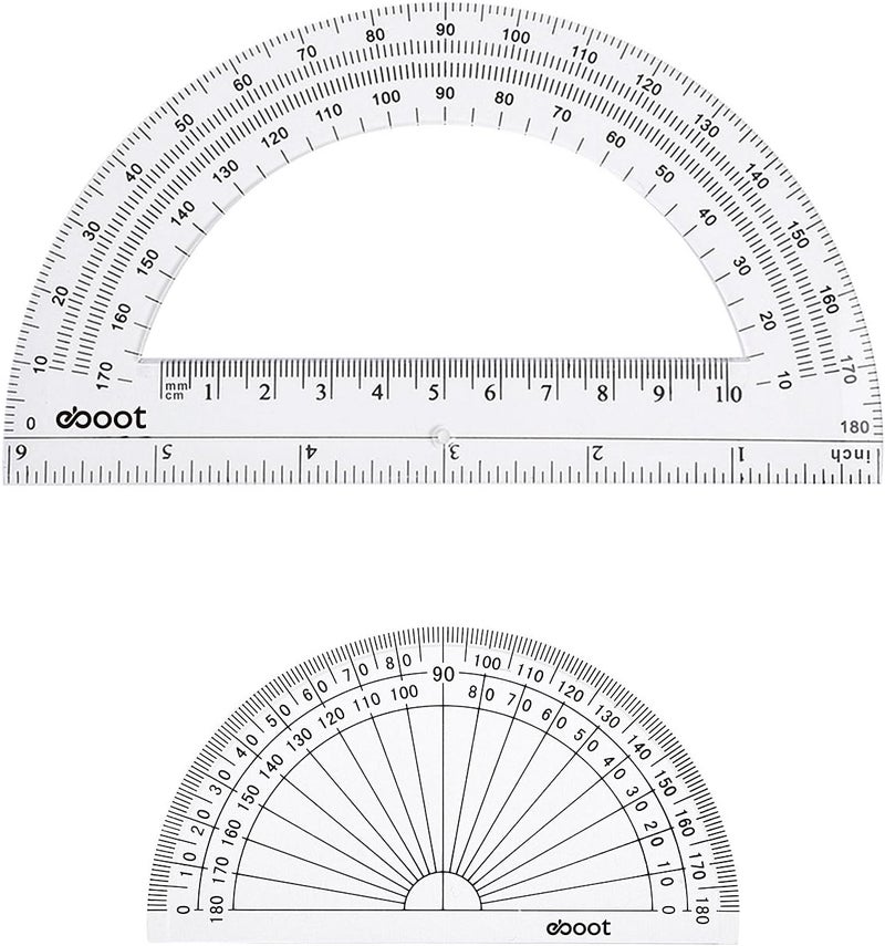 eBoot 2 Pcs Plastic Protractor Clear 180 Degrees Transparent Protractor for Geometry, 4 Inch and 6 Inch - Image 2
